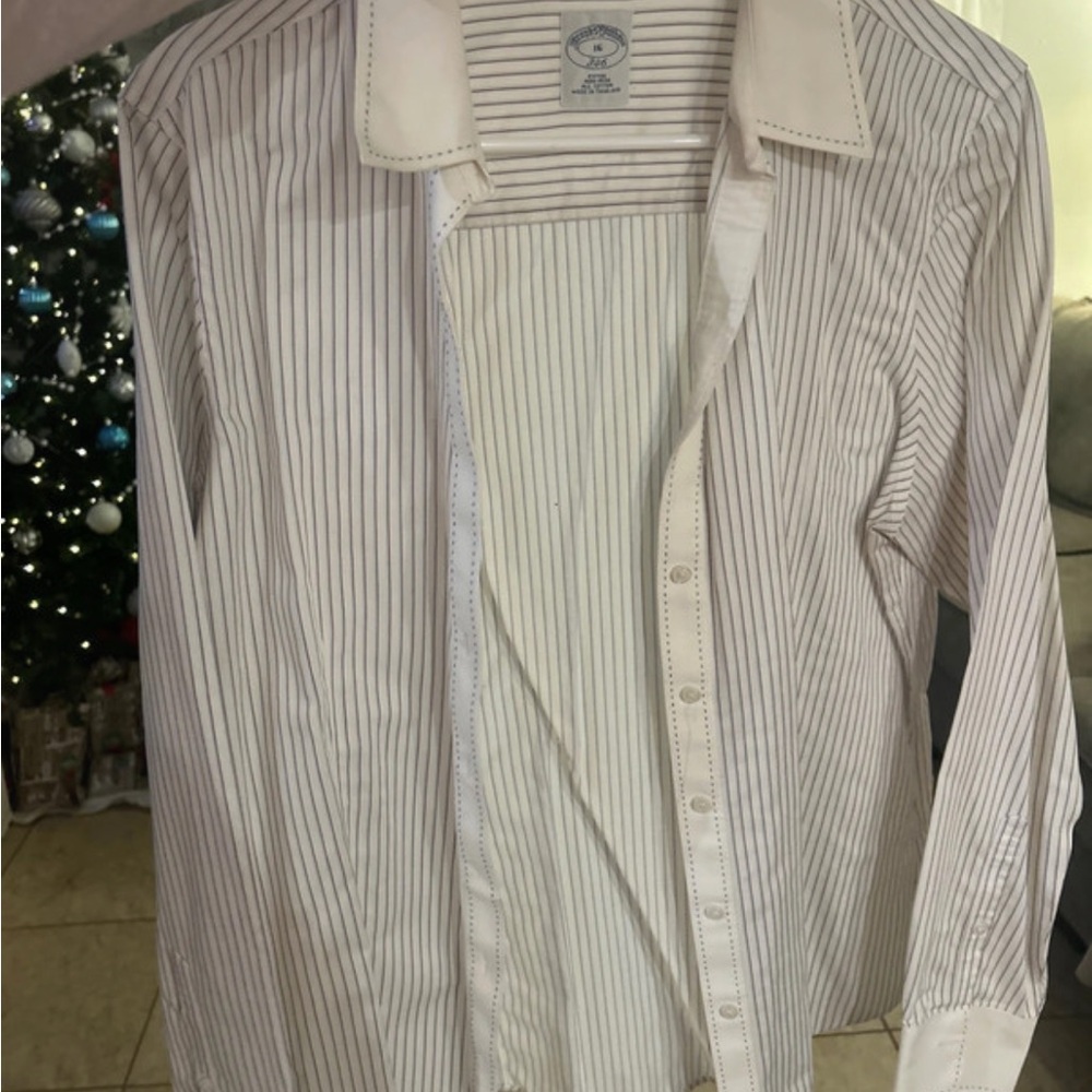 Brooks Brothers White and Gray Striped Dress Shirt